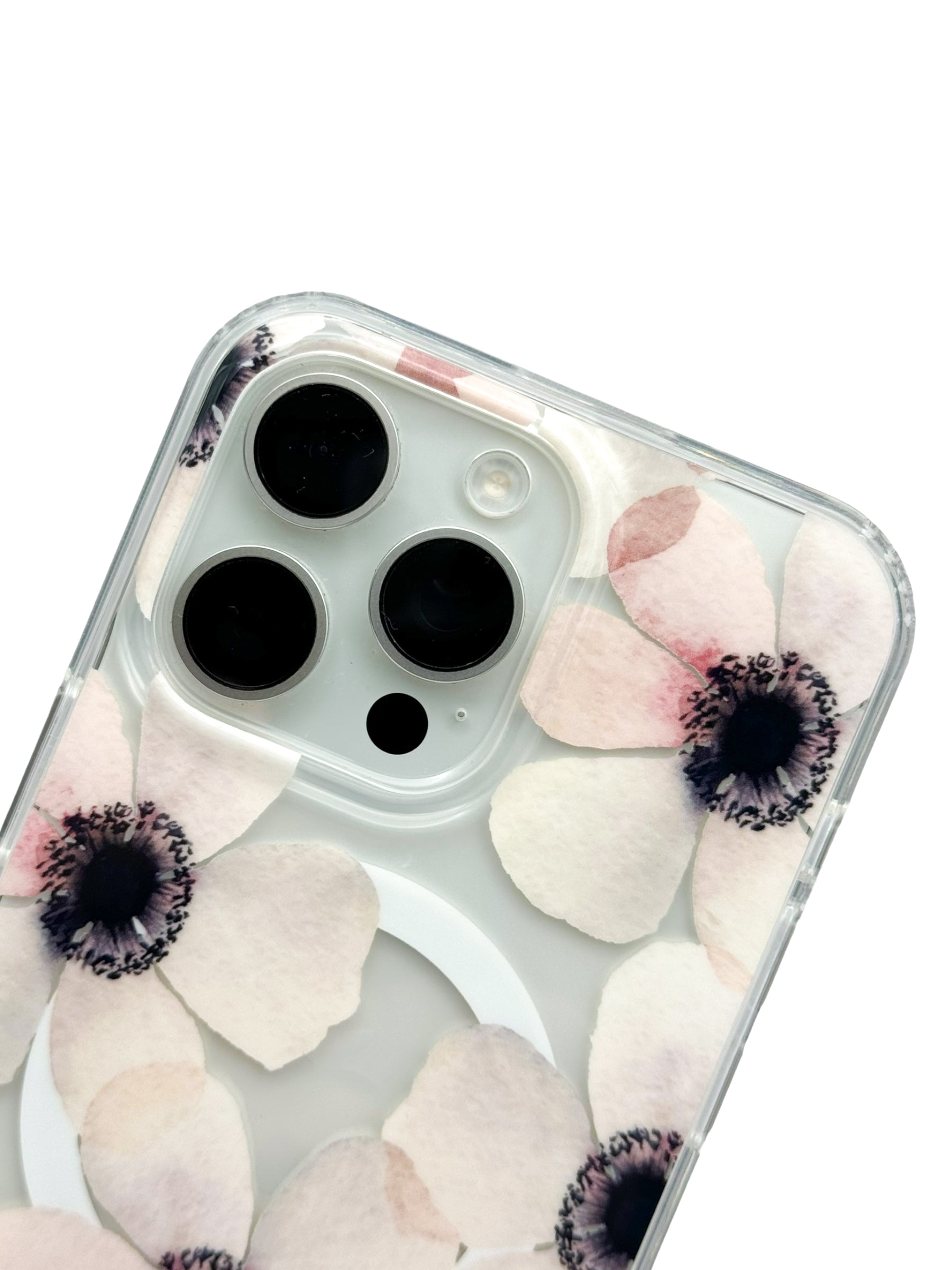 Funda para iPhone 15 PRO MAX transparente con aro magsafe diseño flores y mariposas