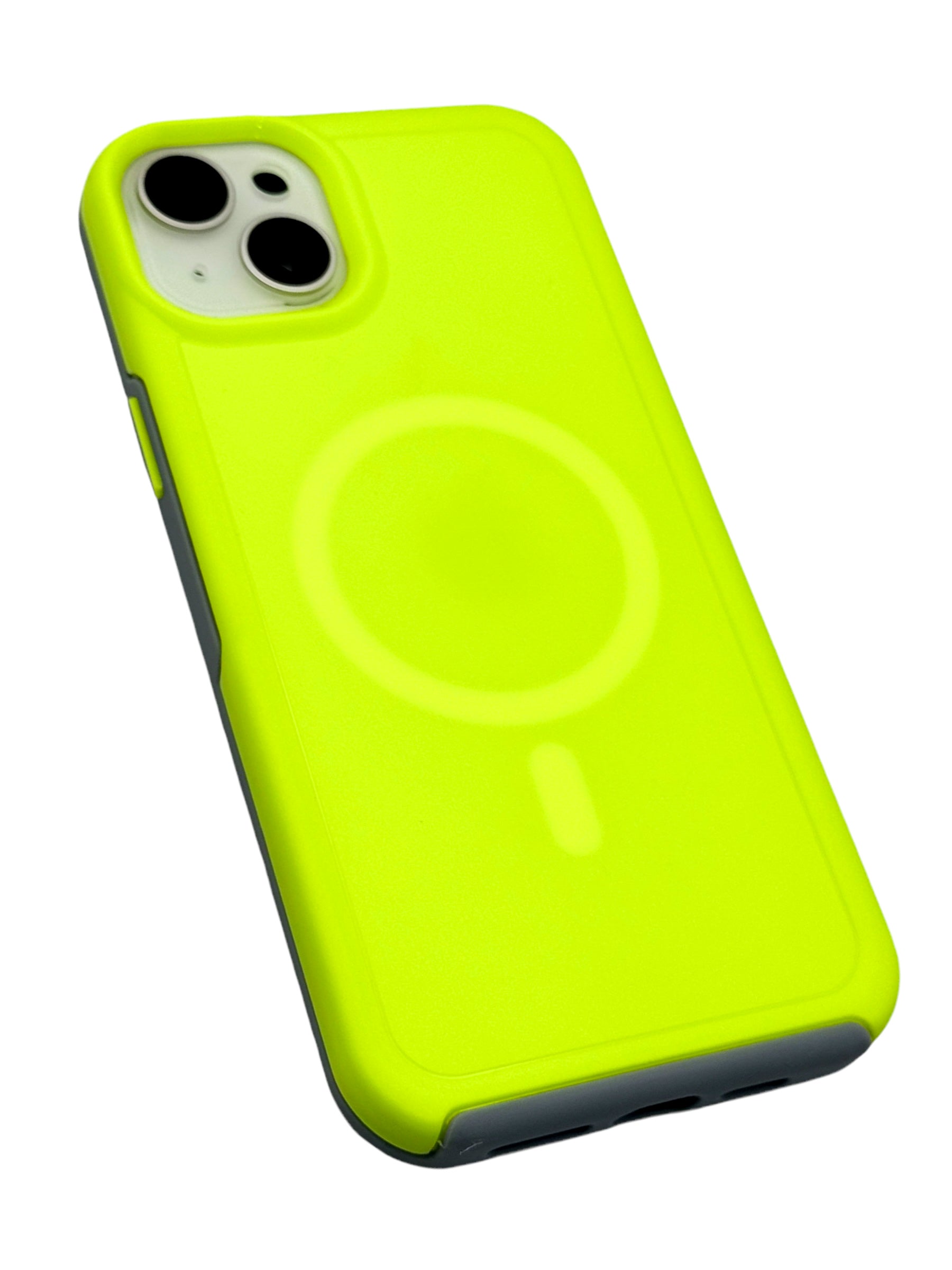 Funda para iPhone 15 normal (6.1) Rigida con aro magsafe amarillo neon