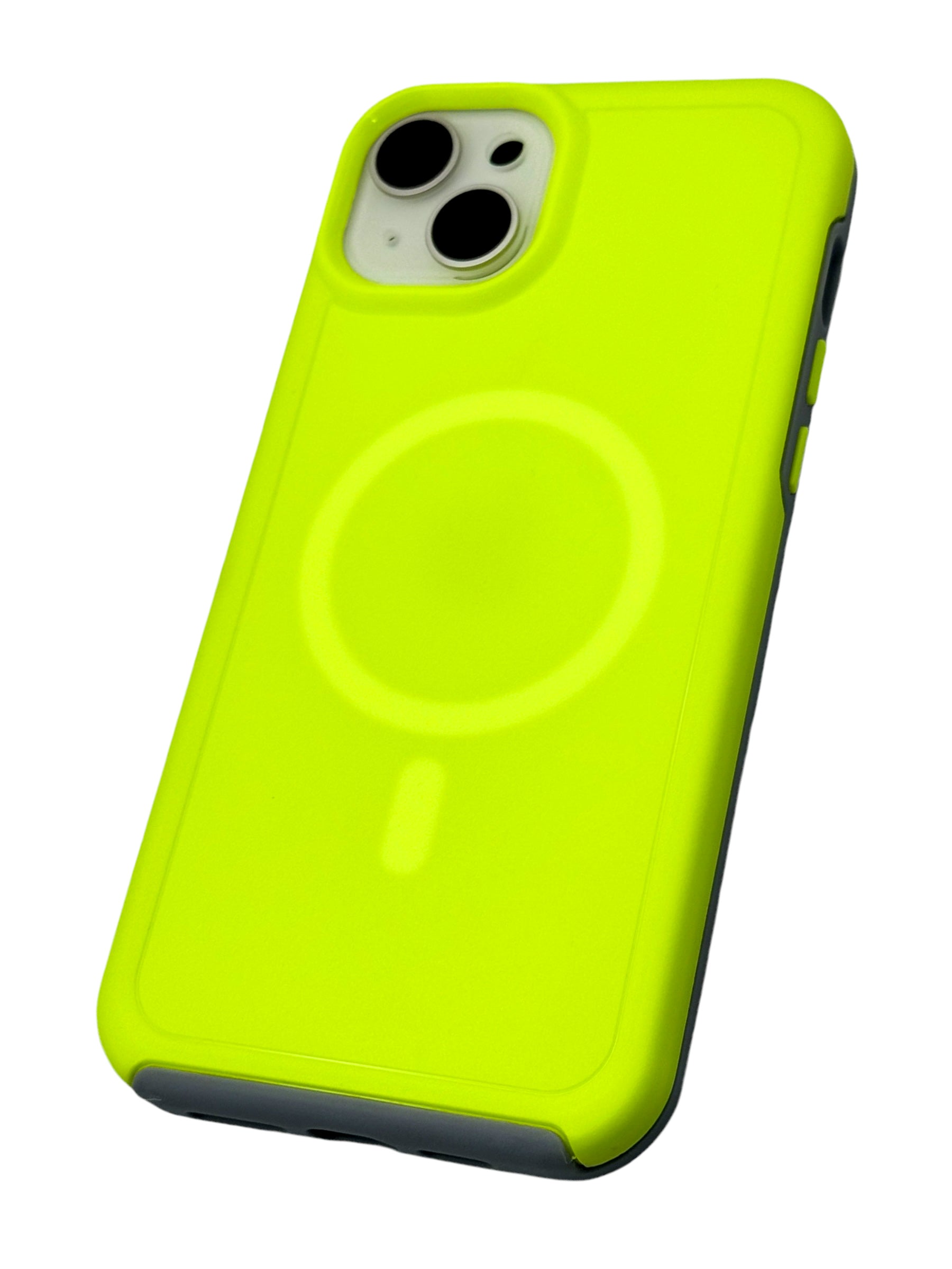 Funda para iPhone 15 normal (6.1) Rigida con aro magsafe amarillo neon