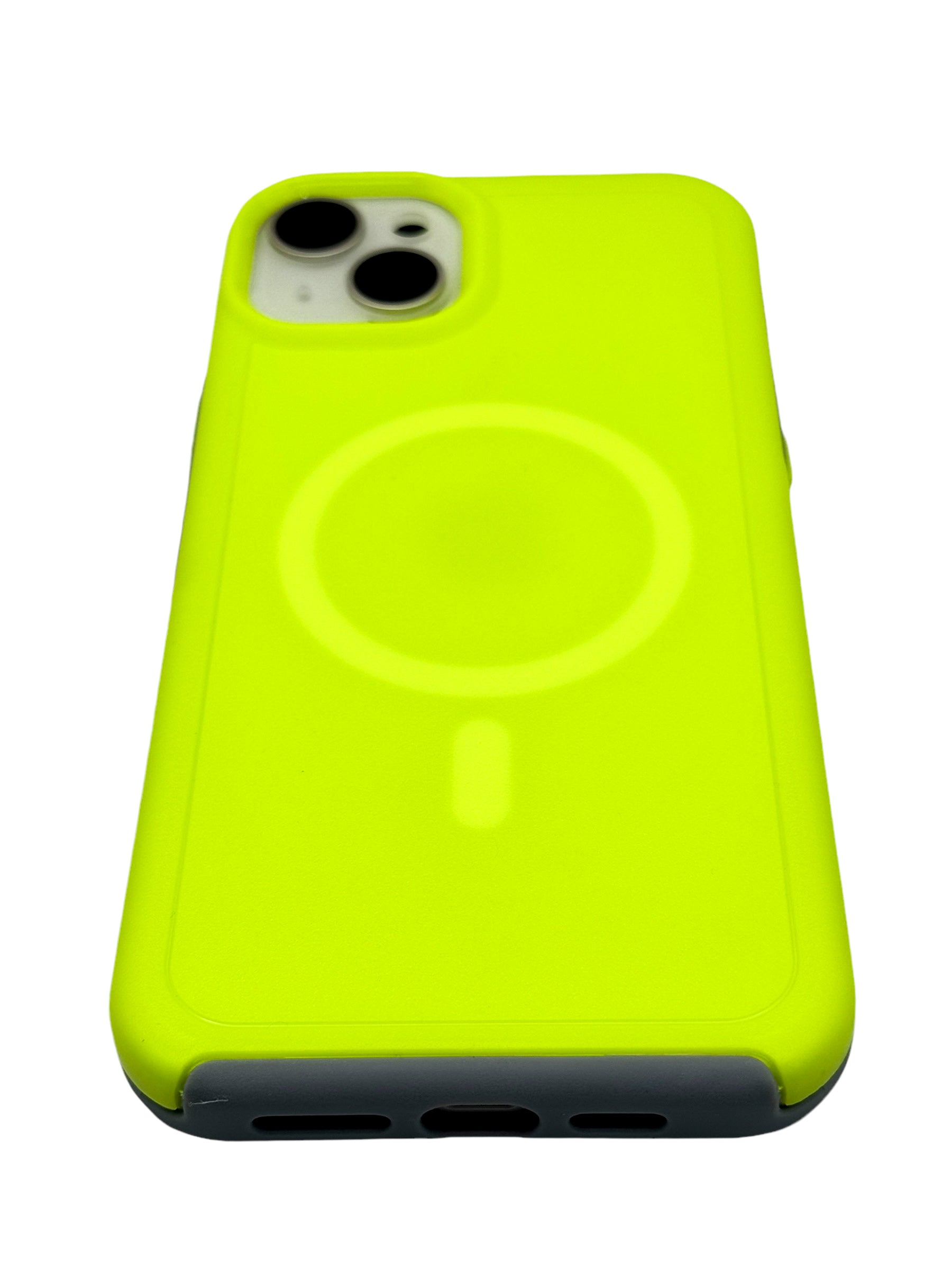 Funda para iPhone 15 normal (6.1) Rigida con aro magsafe amarillo neon