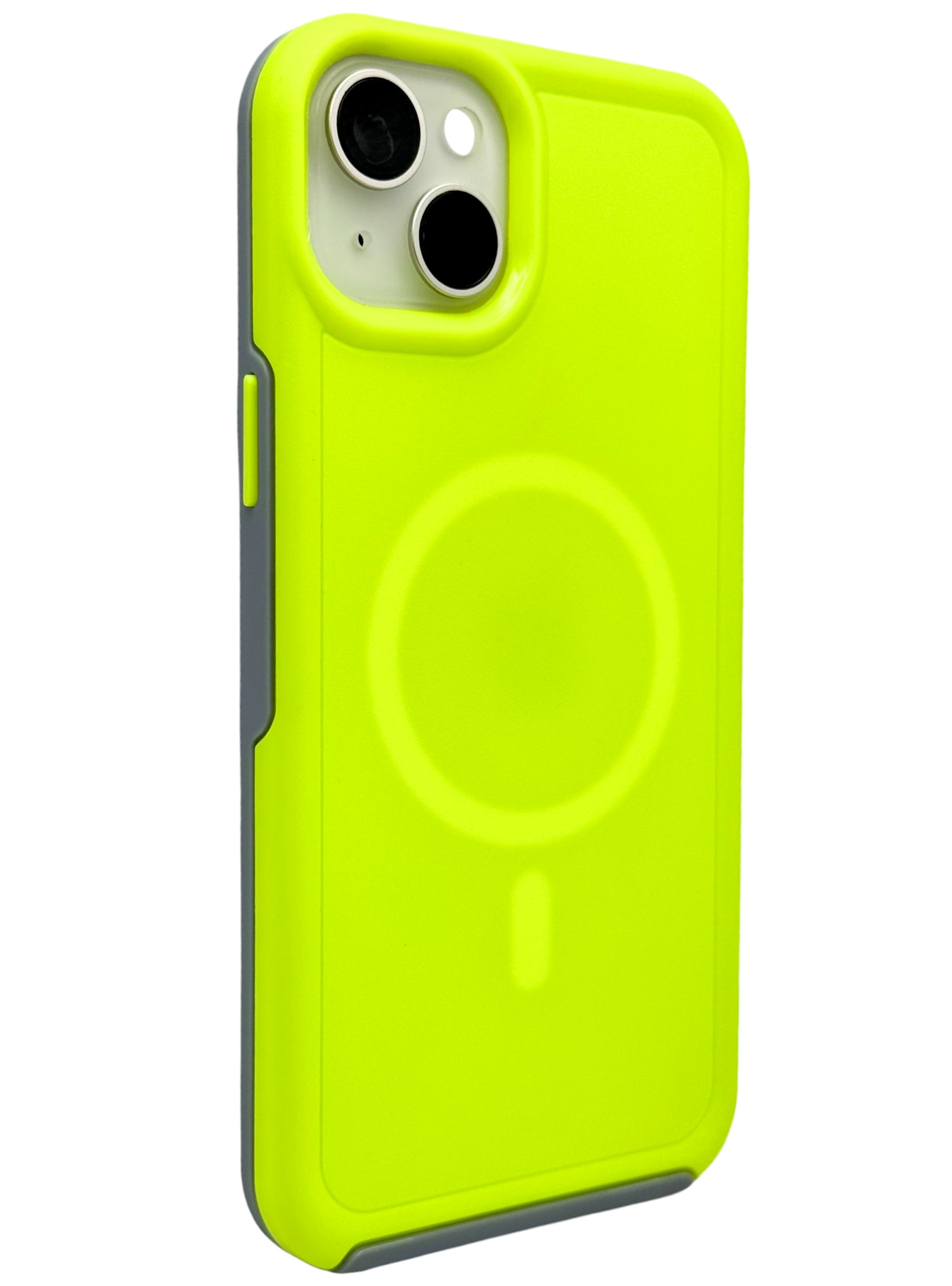 Funda para iPhone 15 normal (6.1) Rigida con aro magsafe amarillo neon