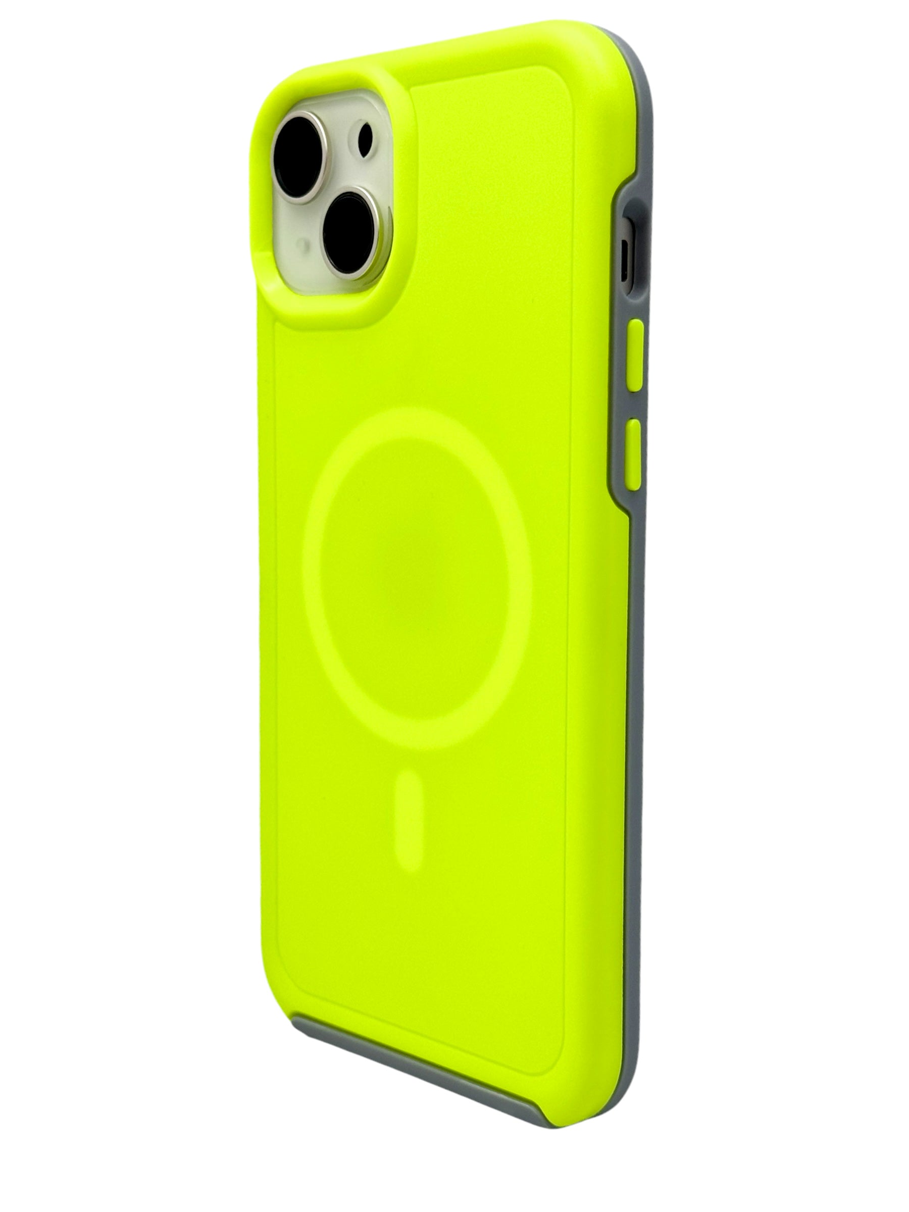 Funda para iPhone 15 normal (6.1) Rigida con aro magsafe amarillo neon