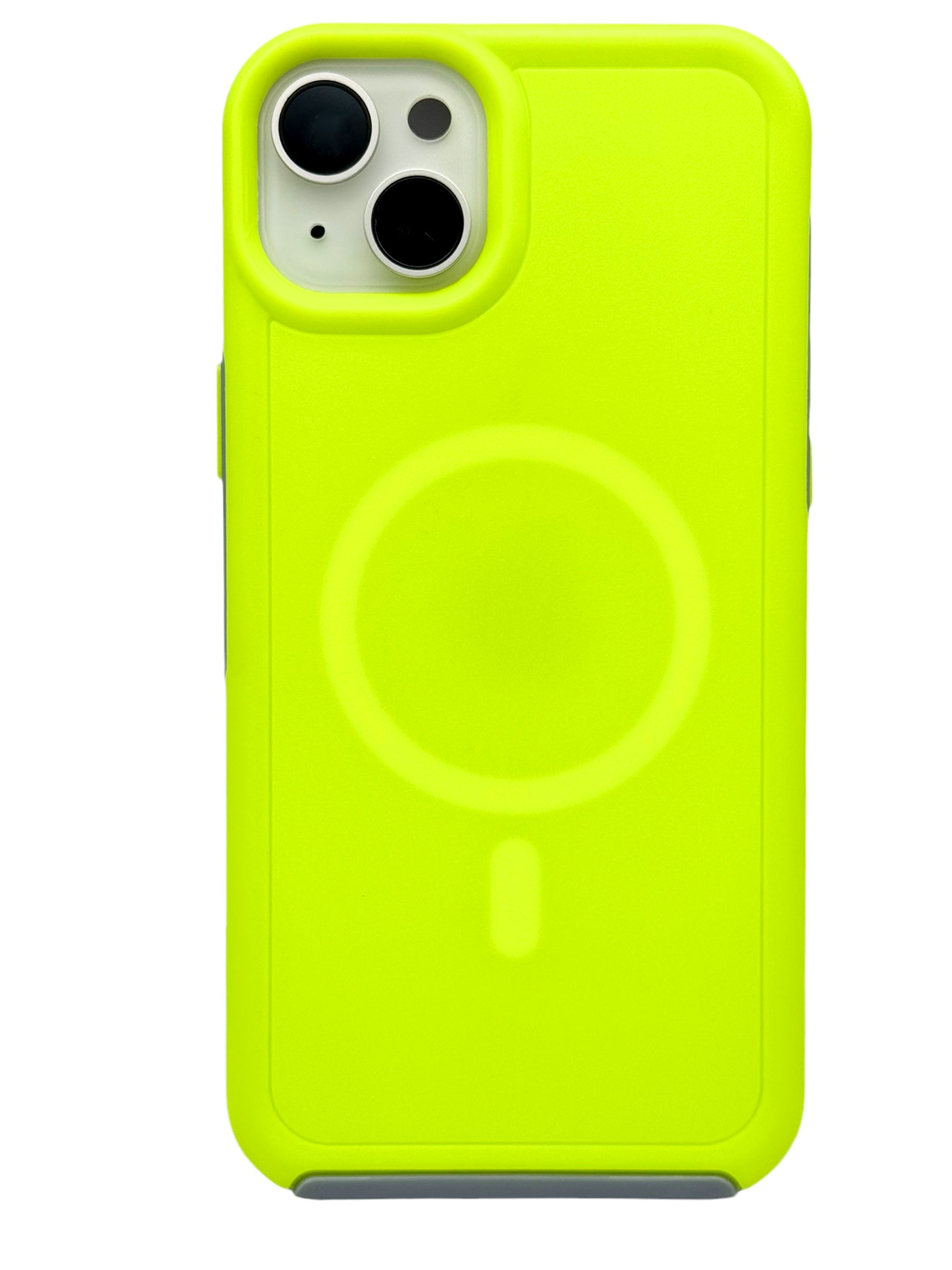 Funda para iPhone 15 normal (6.1) Rigida con aro magsafe amarillo neon