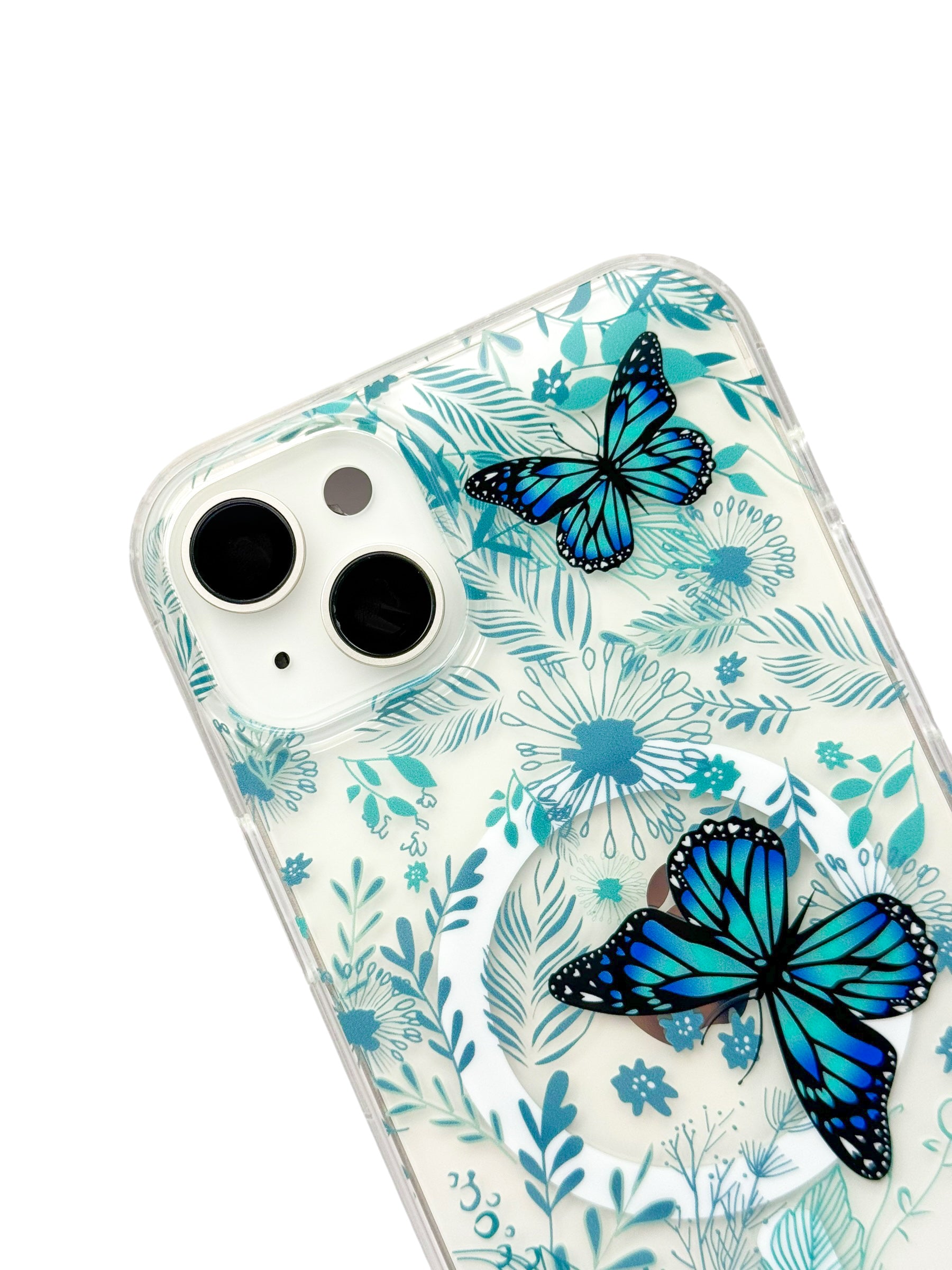 Funda para iPhone 15 normal (6.1) con Magsafe diseño Mariposas azules