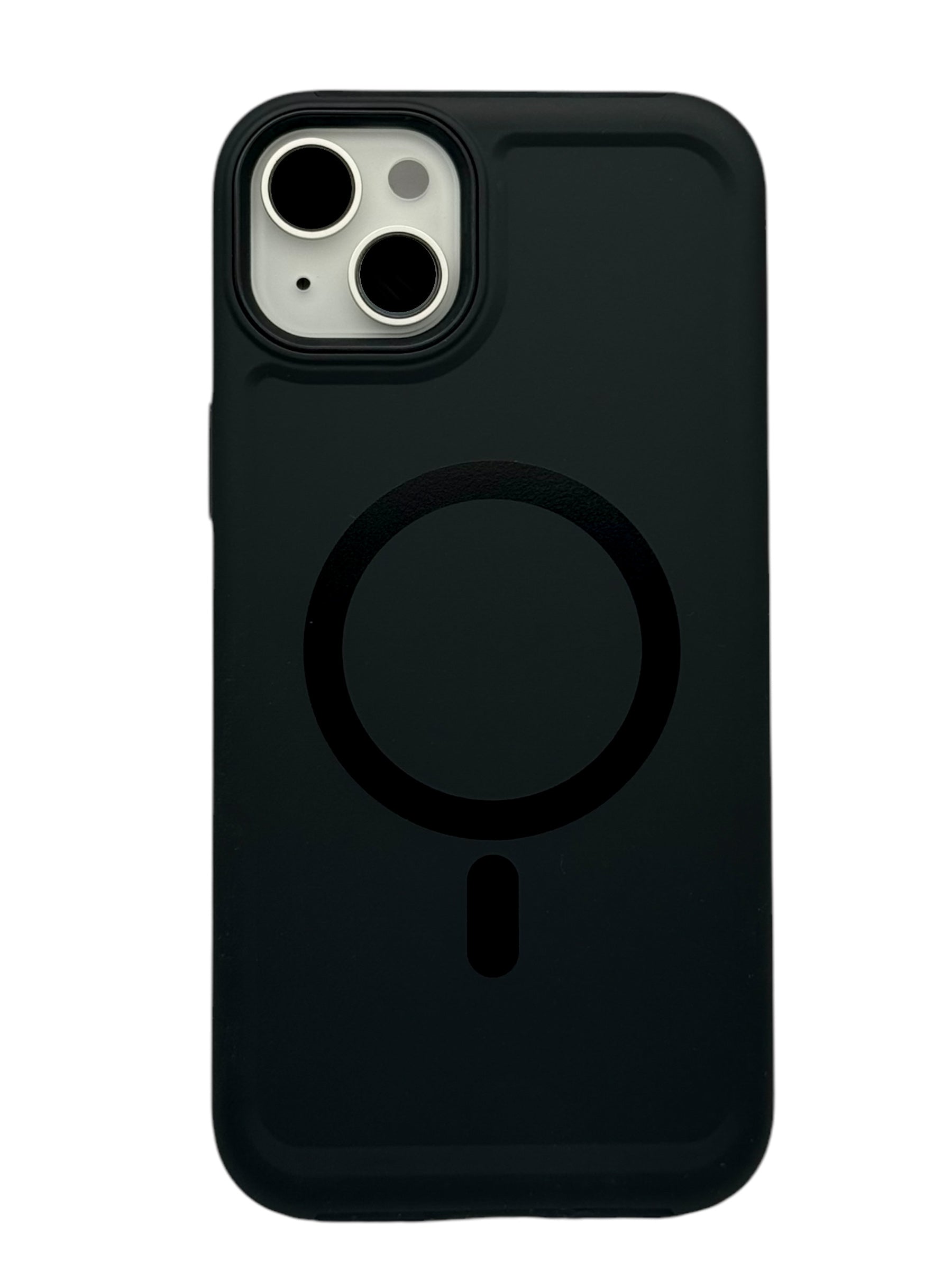 Funda para iPhone 15 normal (6.1) Rigida con aro magsafe textura suave negro