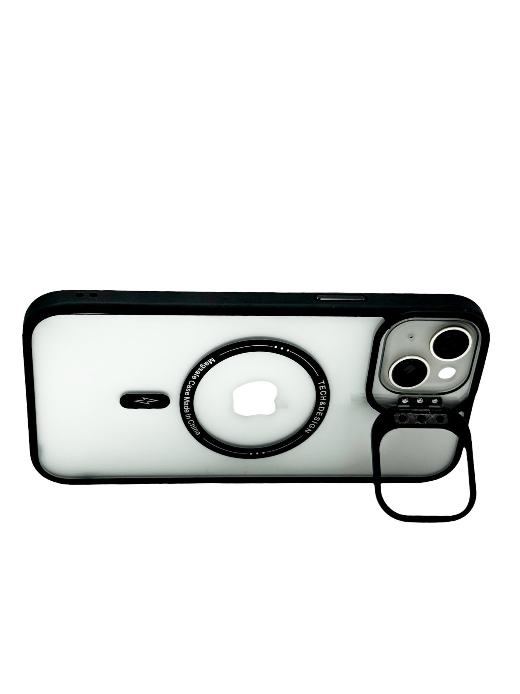 Funda para iPhone 15 normal (6.1) transparente con magsafe y base en camara negro