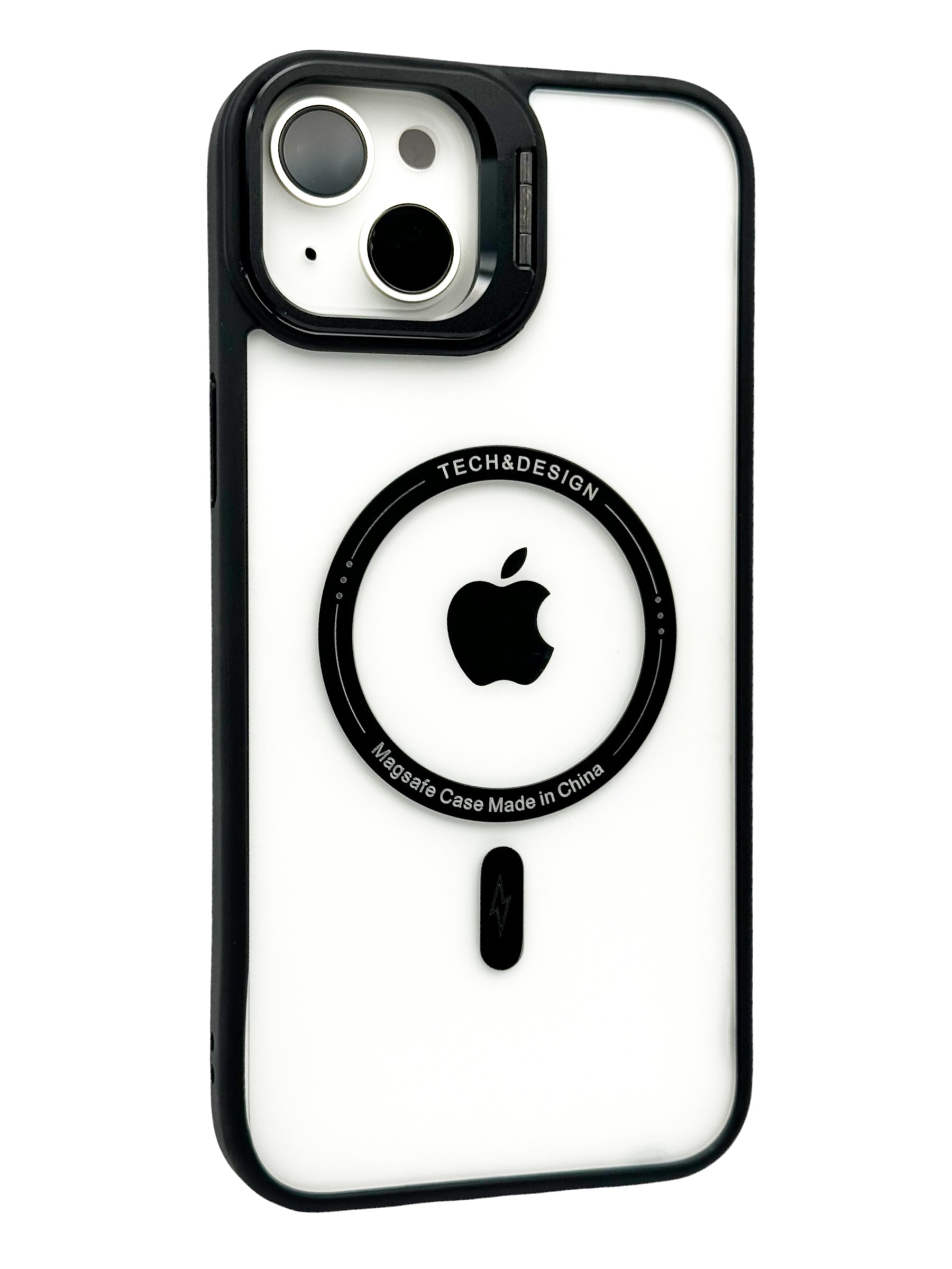 Funda para iPhone 15 normal (6.1) transparente con magsafe y base en camara negro